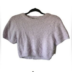 Rebelflow Fuzzy Knit Cropped Sweater - Size M, Light Lilac